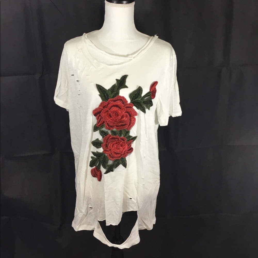 Emory Park Rose Distressed Tunic Tee